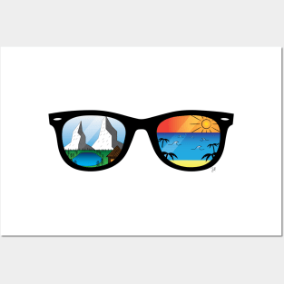 Sunglasses with Beach and Mountains Posters and Art